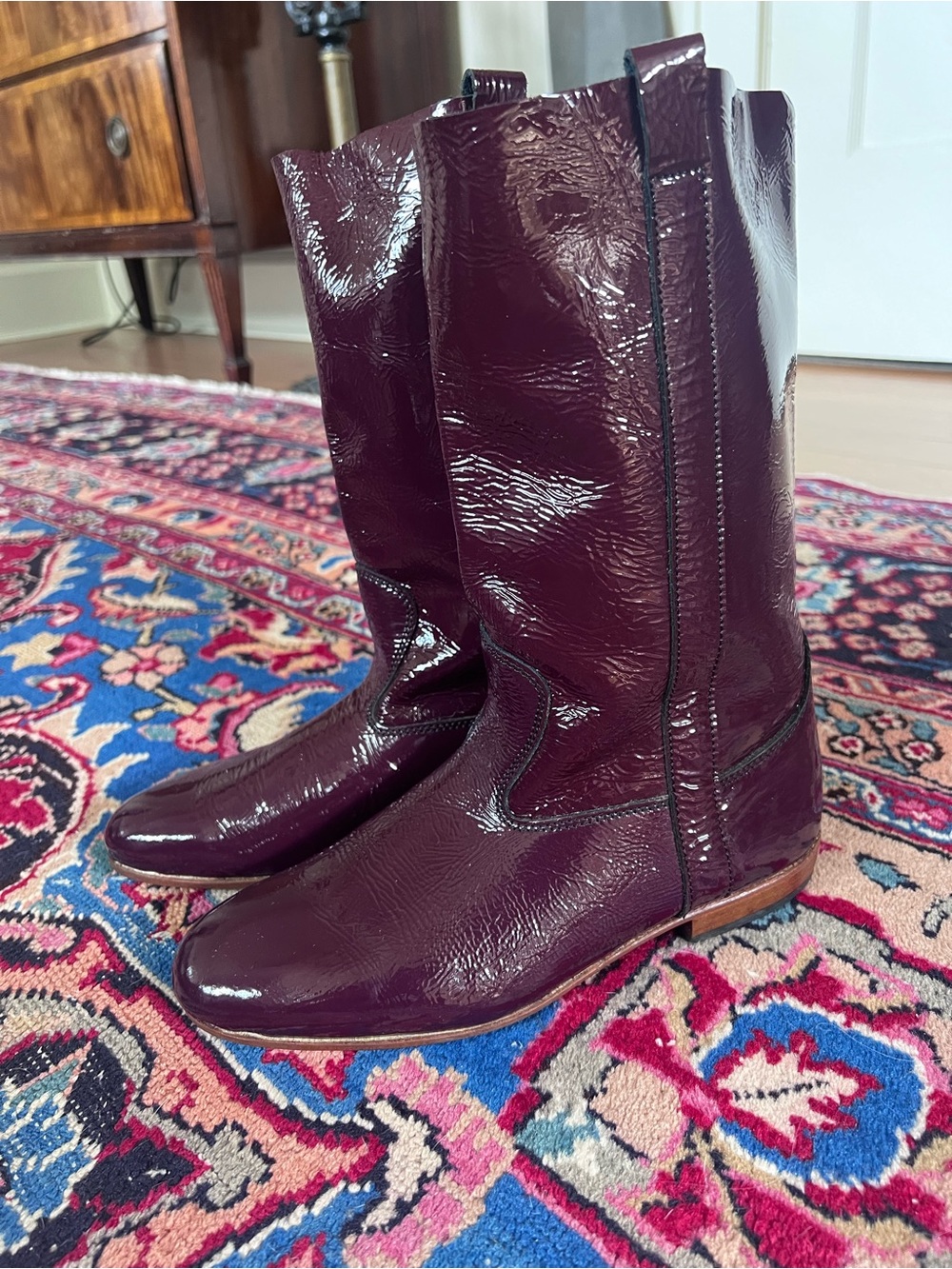 La Botte Gardiane Ella Star Burgundy Patent Leather Western Boot EUR 39 US 8